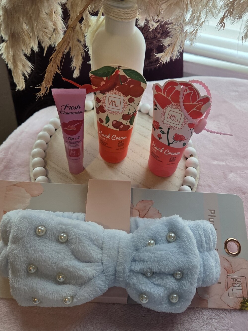 Plush Pearl-Studded Light Blue Hair Band And Beauty BUNDLE